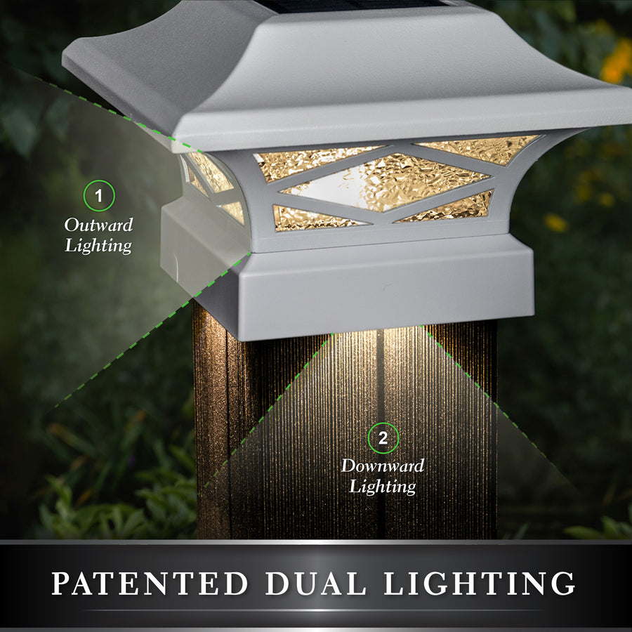 Classy Caps SLK807W Kingsbridge White Dual Lighted Solar Post Cap - Atlantic Lighting