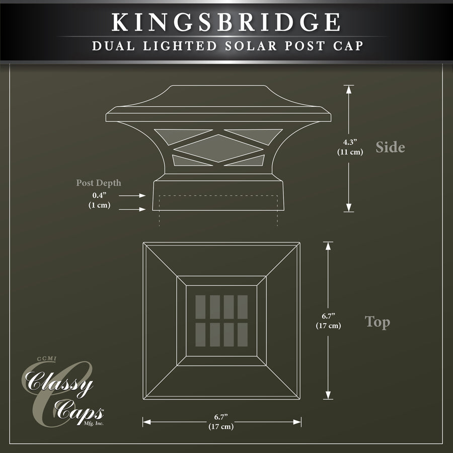 Classy Caps SLK807W Kingsbridge White Dual Lighted Solar Post Cap - Atlantic Lighting