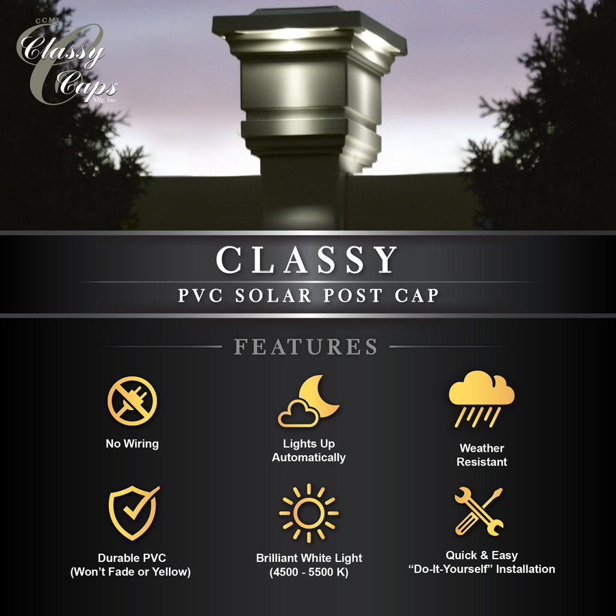 Classy Caps SLO74T 4X4 Tan Pvc Classy Solar Post Cap - Atlantic Lighting