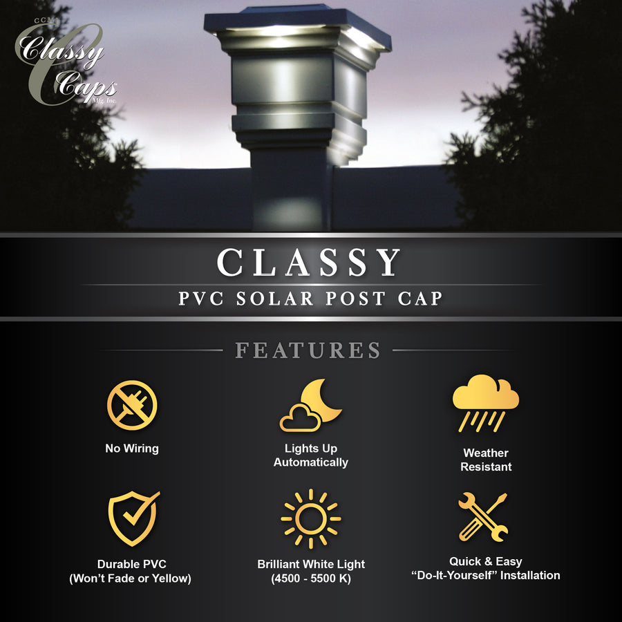 Classy Caps SLO74W 4X4 White Pvc Classy Solar Post Cap - Atlantic Lighting