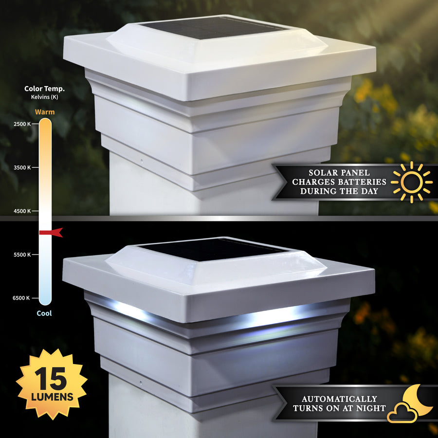 Classy Caps SLO75W 5X5 White Pvc Majestic Solar Post Cap - Atlantic Lighting
