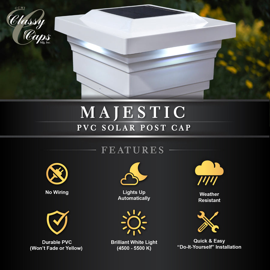 Classy Caps SLO75W 5X5 White Pvc Majestic Solar Post Cap - Atlantic Lighting