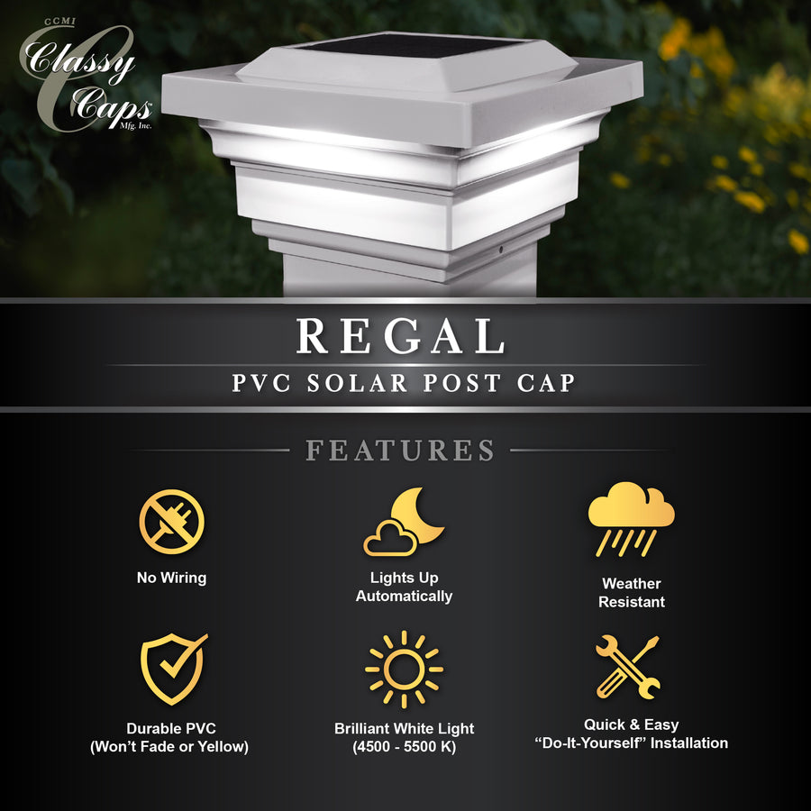 Classy Caps SLO78W 4X4 White Pvc Regal Solar Post Cap - Atlantic Lighting