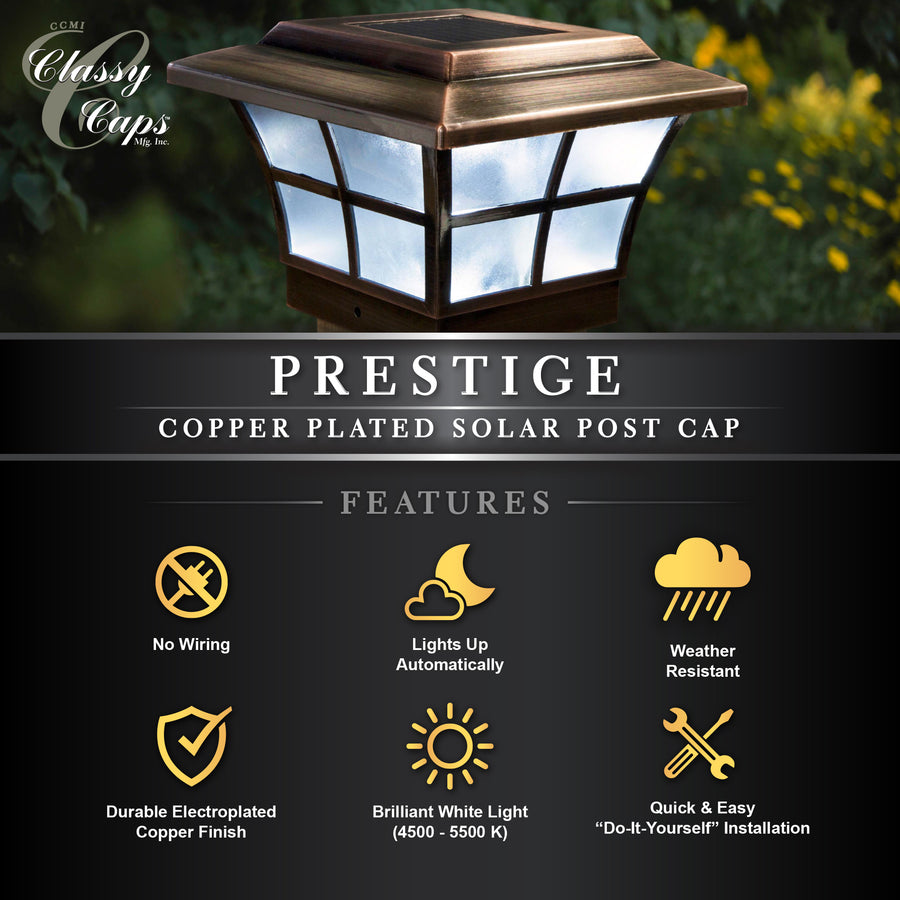 Classy Caps SLO79C 4X4 Copper Plated Prestige Solar Post Cap - Atlantic Lighting