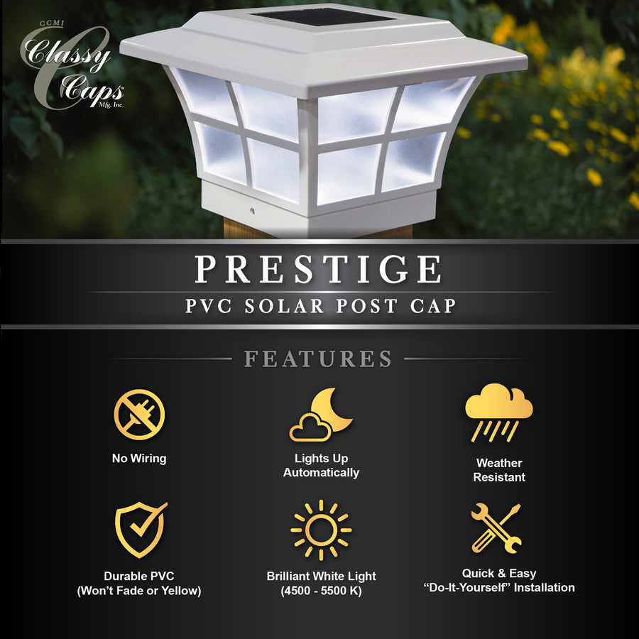 Classy Caps SLO79W 4X4 White Pvc Prestige Solar Post Cap - Atlantic Lighting