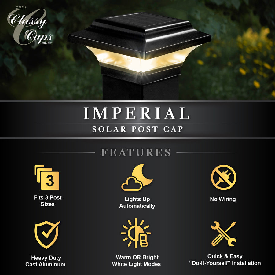 Classy Caps SLO82B 2.5X2.5 Black Aluminum Imperial Solar Post Cap - Atlantic Lighting