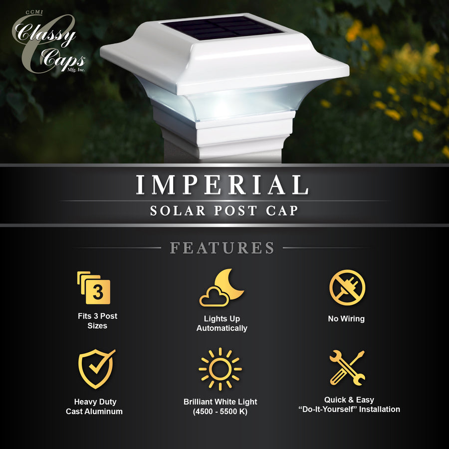 Classy Caps SLO82W 2.5X2.5 White Aluminum Imperial Solar Post Cap - Atlantic Lighting