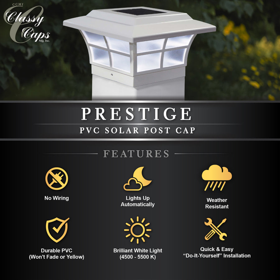 Classy Caps SLO85 5X5 White Pvc Prestige Solar Post Cap - Atlantic Lighting