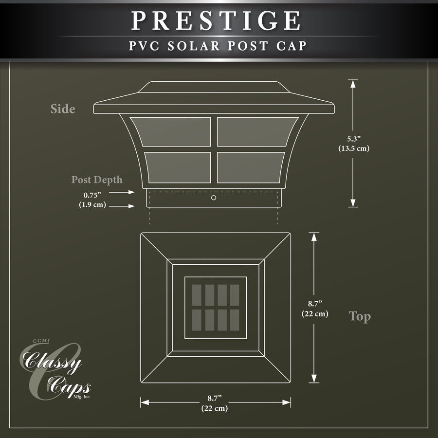Classy Caps SLO85 5X5 White Pvc Prestige Solar Post Cap - Atlantic Lighting