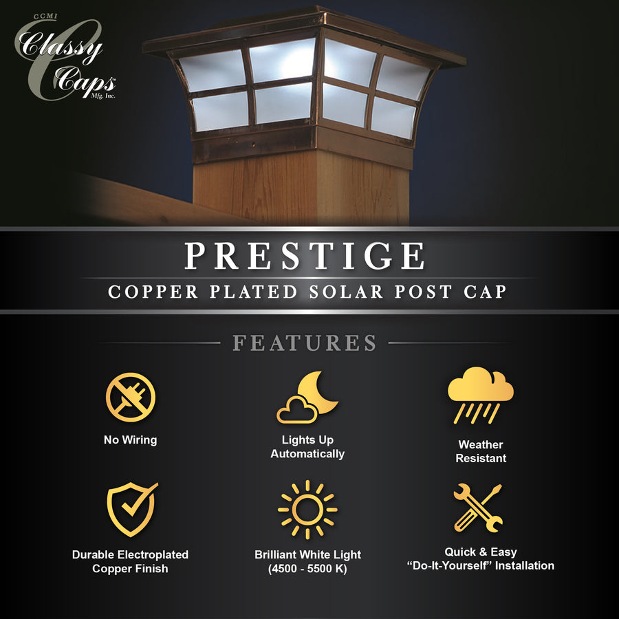 Classy Caps SLO86 6X6 Copper Plated Prestige Solar Post Cap - Atlantic Lighting