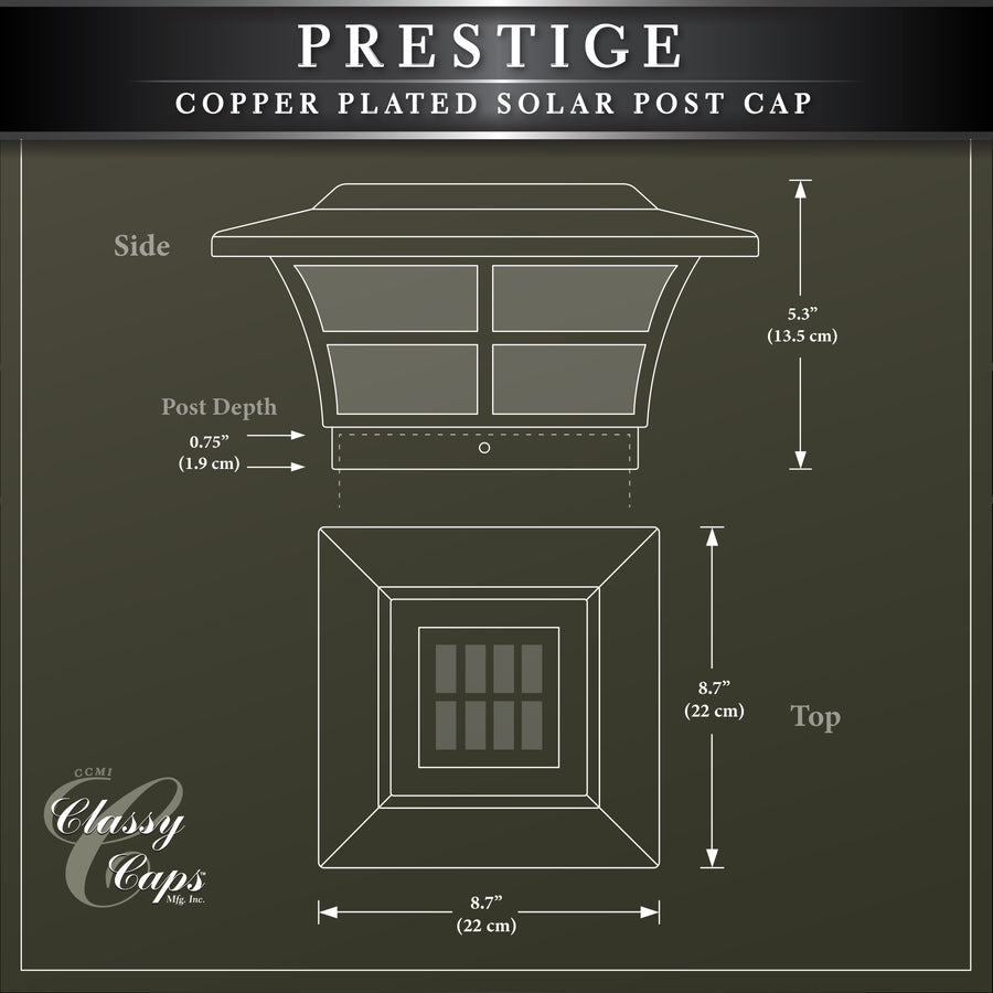 Classy Caps SLO86 6X6 Copper Plated Prestige Solar Post Cap - Atlantic Lighting
