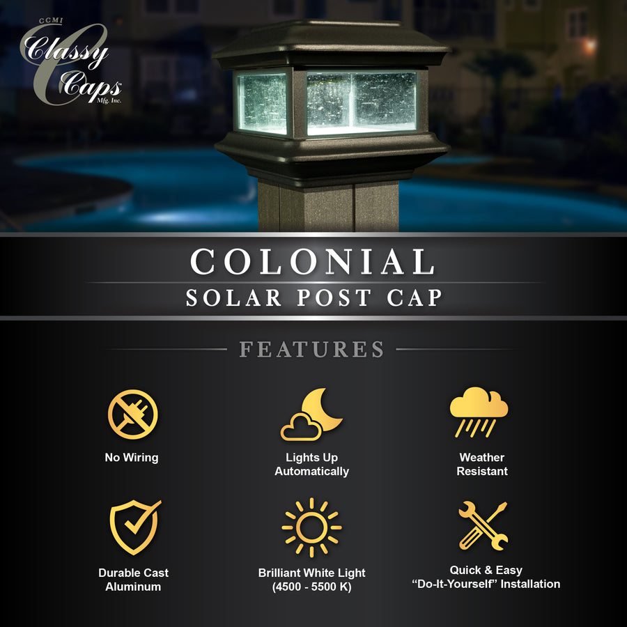 Classy Caps SLO88 4X4 Black Aluminum Colonial Solar Post Cap - Atlantic Lighting
