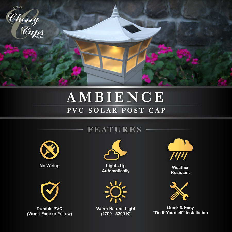 Classy Caps SLO92 5X5 White Pvc Ambience Solar Post Cap - Atlantic Lighting