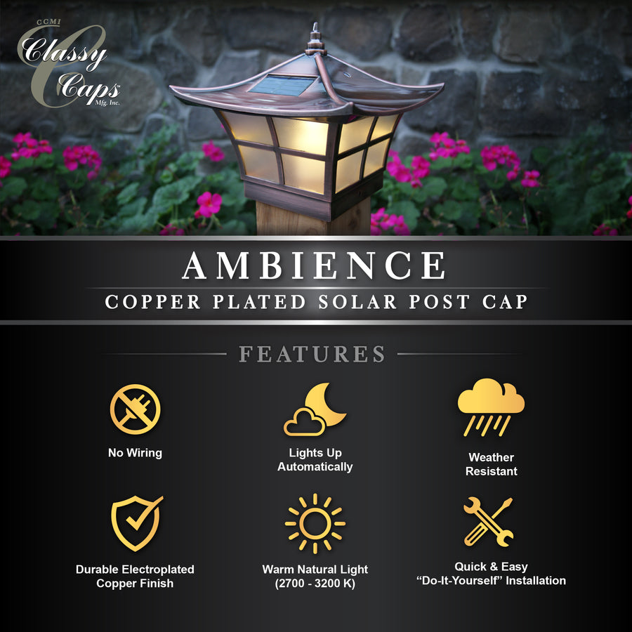 Classy Caps SLO94 4X4 Copper Plated Ambience Solar Post Cap - Atlantic Lighting