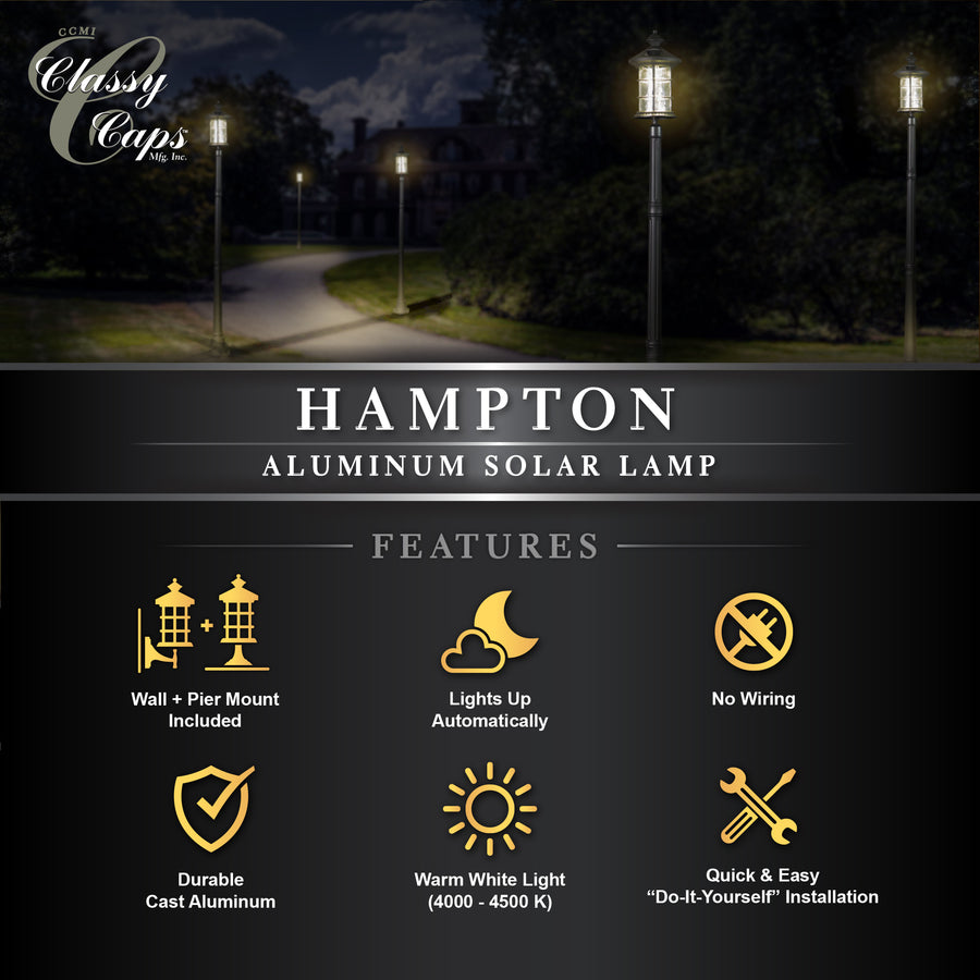 Classy Caps SLP227 Black Aluminum Hampton Solar Lamp - Atlantic Lighting