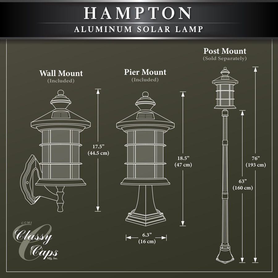 Classy Caps SLP227 Black Aluminum Hampton Solar Lamp - Atlantic Lighting