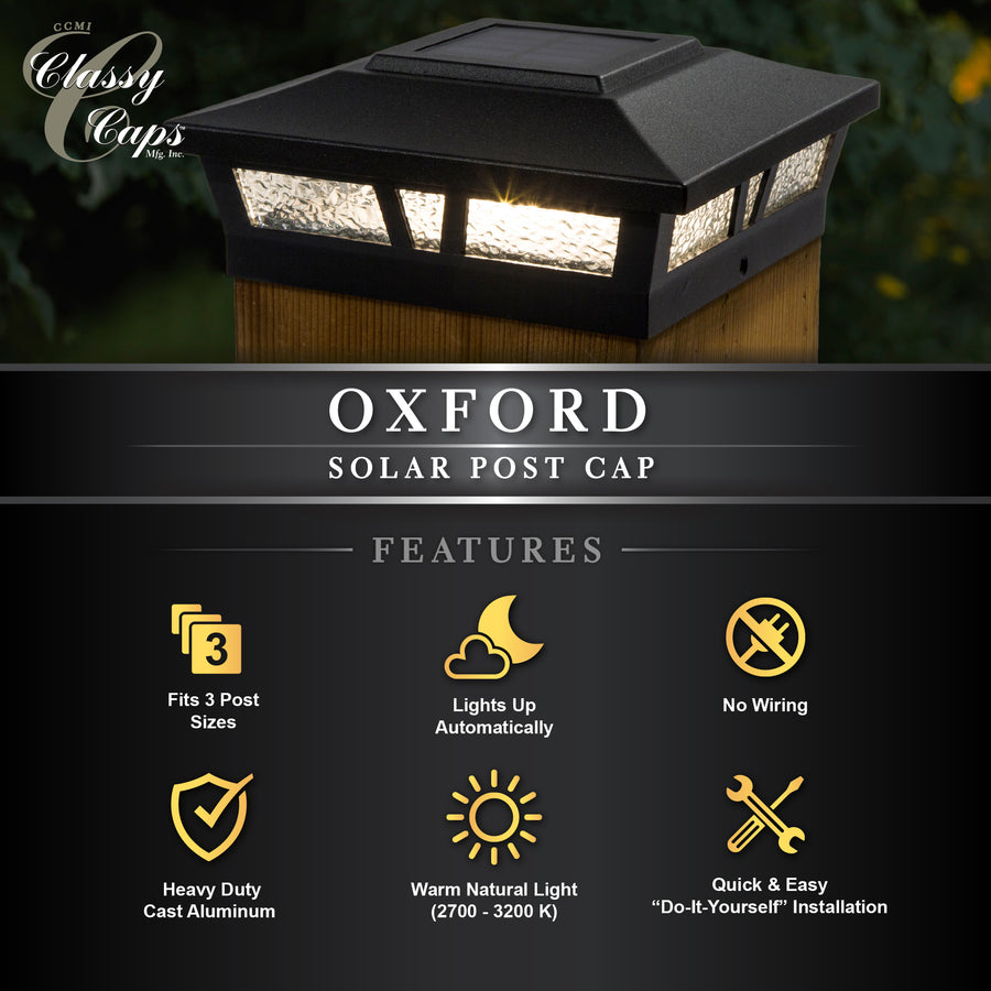 Classy Caps SLX772B 6X6 Black Aluminum Oxford Solar Post Cap - Atlantic Lighting