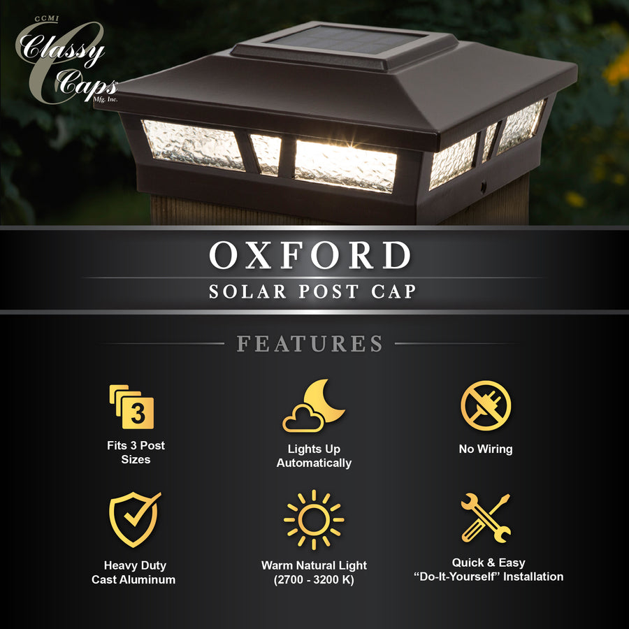 Classy Caps SLX772C 6X6 Brown Aluminum Oxford Solar Post Cap - Atlantic Lighting