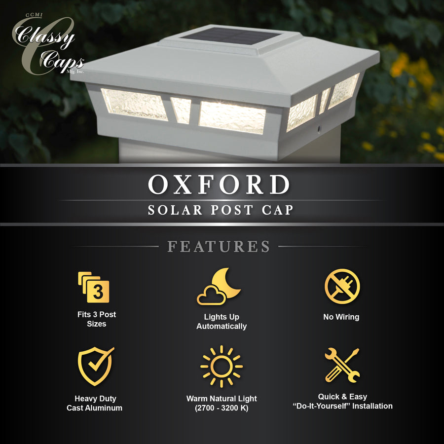 Classy Caps SLX772W 6X6 White Aluminum Oxford Solar Post Cap - Atlantic Lighting