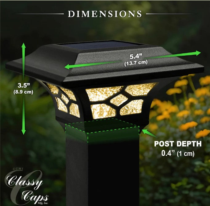 Classy Caps SLZ332B Kingston Black Dual Lighted Solar Post Cap - Atlantic Lighting