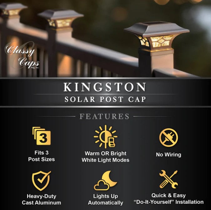 Classy Caps SLZ332W Kingston White Dual Lighted Solar Post Cap - Atlantic Lighting