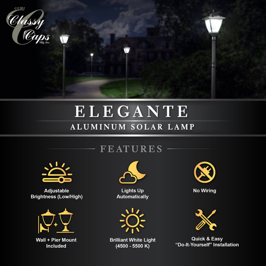 Classy Caps SML556 Black Aluminum Elegante Solar Lamp - Atlantic Lighting