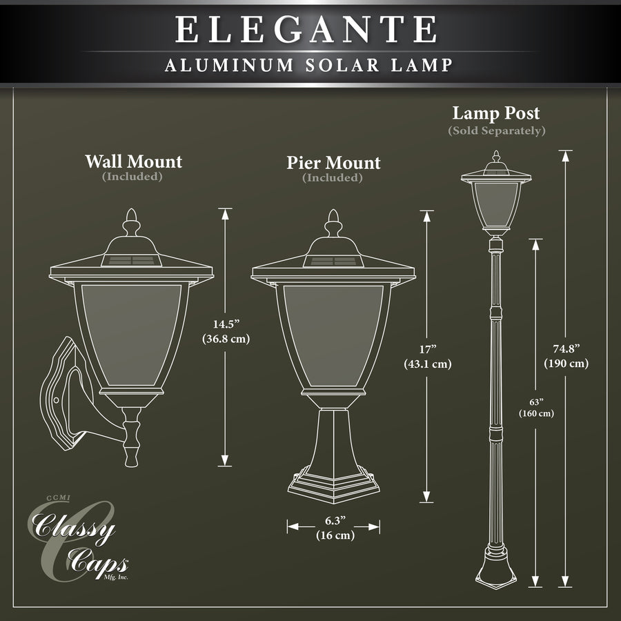 Classy Caps SML556 Black Aluminum Elegante Solar Lamp - Atlantic Lighting