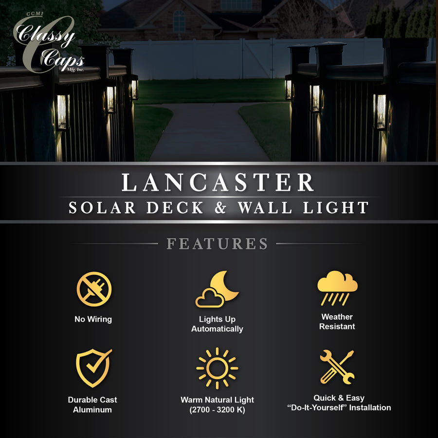 Classy Caps SWL888 Black Aluminum Lancaster Deck & Wall Light - 2 Pk - Atlantic Lighting