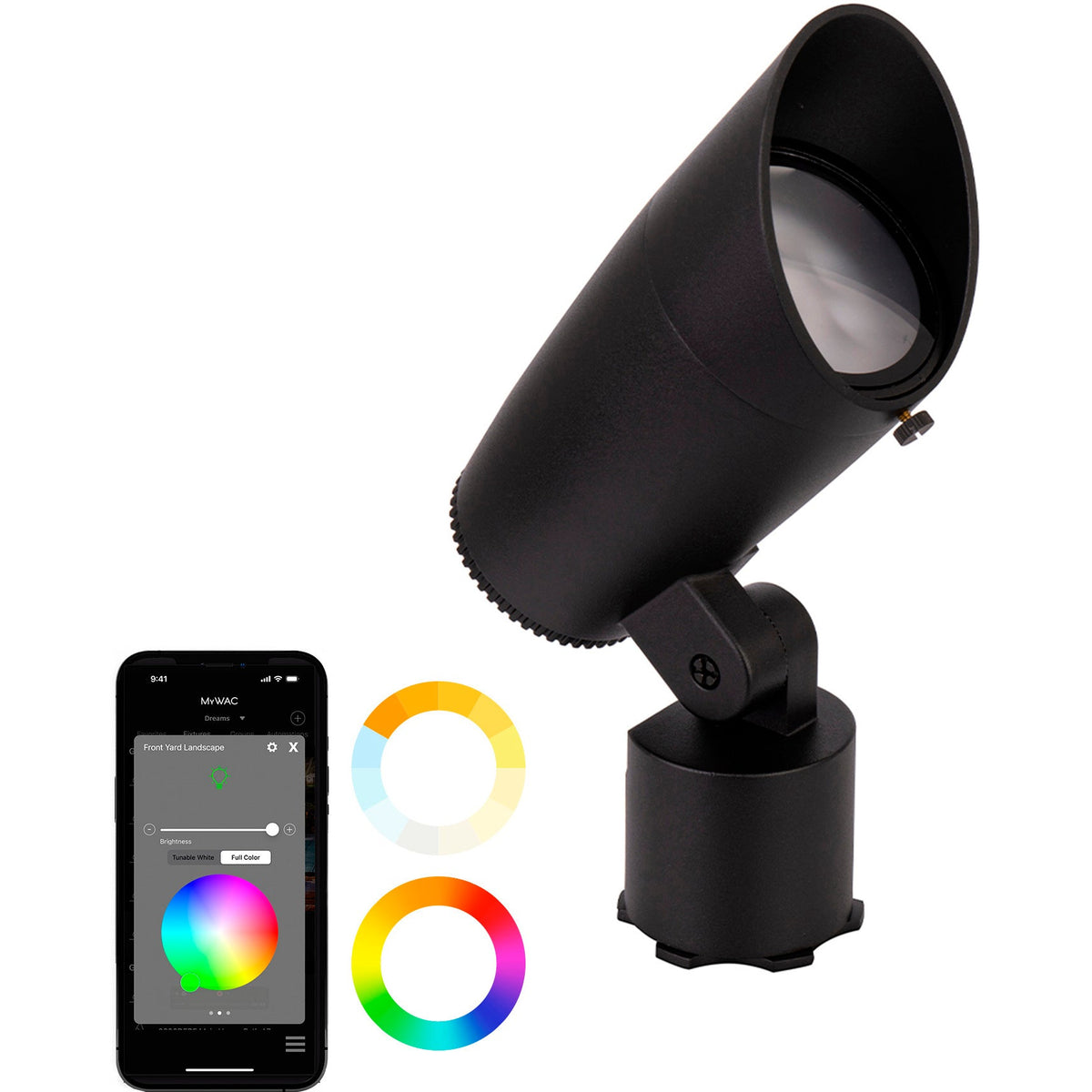 WAC 5812-CSBK Colorscaping Grand Accent LED light – color changing, black on aluminum