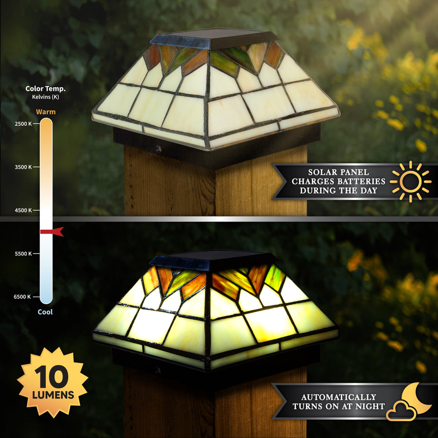Classy Caps WG322 5X5/4X4/3.5X3.5 Stained Glass Wellington Solar Post Cap - Atlantic Lighting