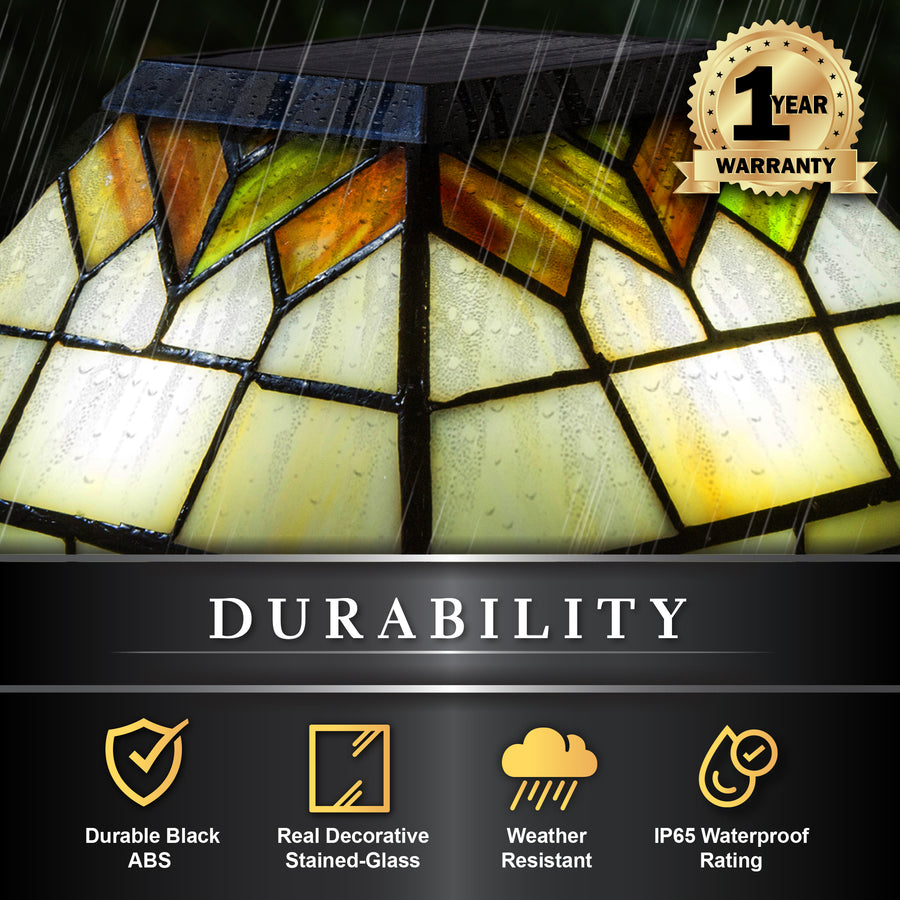 Classy Caps WG322 5X5/4X4/3.5X3.5 Stained Glass Wellington Solar Post Cap - Atlantic Lighting