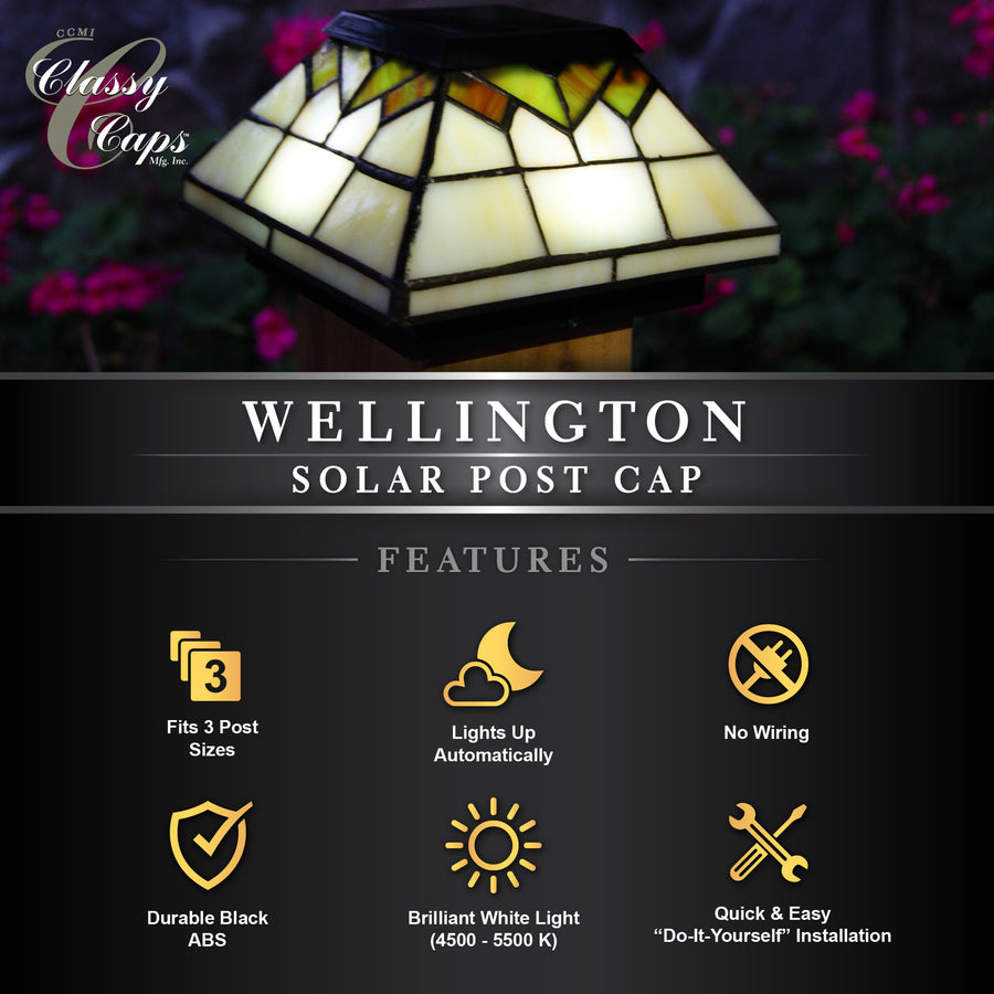 Classy Caps WG322 5X5/4X4/3.5X3.5 Stained Glass Wellington Solar Post Cap - Atlantic Lighting