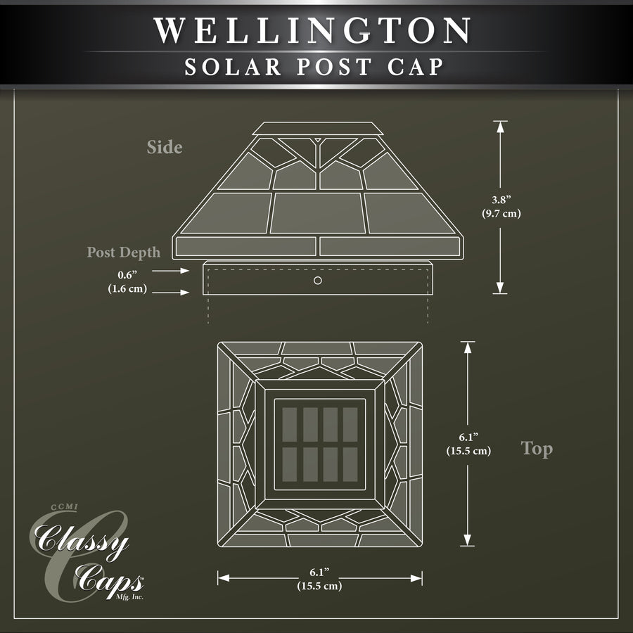 Classy Caps WG322 5X5/4X4/3.5X3.5 Stained Glass Wellington Solar Post Cap - Atlantic Lighting