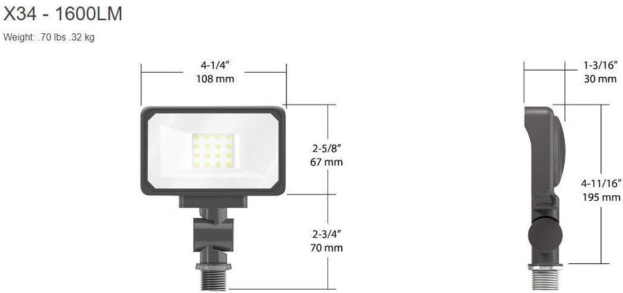 RAB Lighting X34-16L-830/120 X34-16L/120 General Purpose LED Floodlight, 120V, 5000K, Multi - Atlantic Lighting