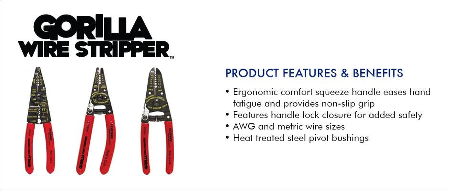 King Innovation 46515 Gorilla Wire Stripper/Cutter with Handle Lock, 1pc. Card - Atlantic Lighting