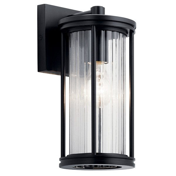 Kichler 59022BK Barras 11.5" 1 Light Outdoor Wall Light with Clear Ribbed Glass Black