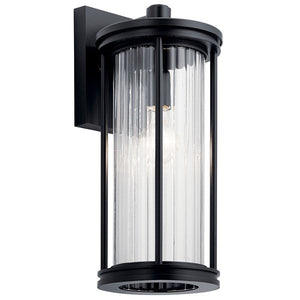 Kichler 59023BK Barras 16" 1 Light Outdoor Wall Light with Clear Ribbed Glass Black