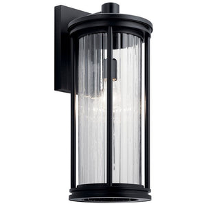 Kichler 59024BK Barras 20" 1 Light Outdoor Wall Light with Clear Ribbed Glass Black