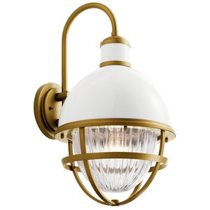 Kichler 59051WH Tollis™ 22.25 inch 1 Light Wall Light with Clear Ribbed Glass in White and Natural Brass