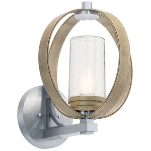 Kichler 59067AUB Grand Bank™ 15" 1 Light Outdoor Wall Light Auburn Stained Wood and Distressed Black Metal