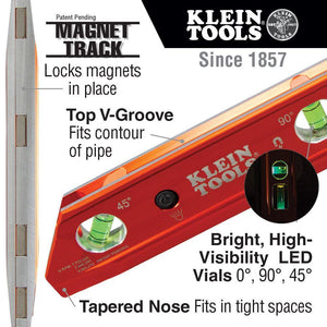 Klein Tools 935RBLT Lighted Torpedo Billet Level, Rare Earth Magnet